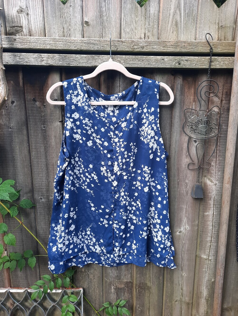 CHRISTINA B. Blue/White Floral Light Layered Sheer, Slits, Flowing, Breezie